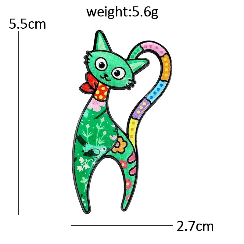 Slender Floral Folk Art Cat Brooch dimensions