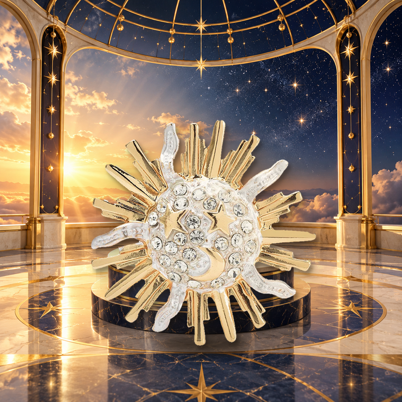 Smiling Sun and Stars Brooch styled in a thematic scene