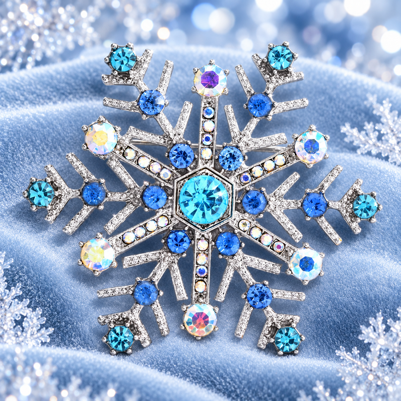 Jeweled Six-Point Snowflake Brooch