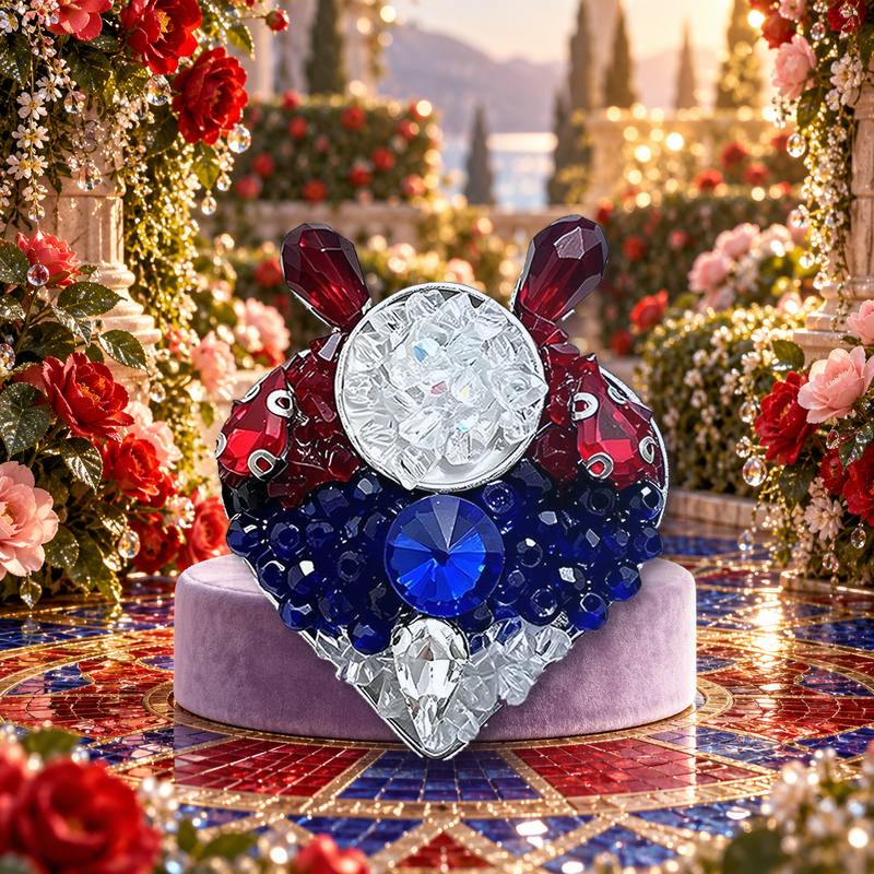 Sparkling Bunny Heart Mosaic Brooch styled in a thematic scene