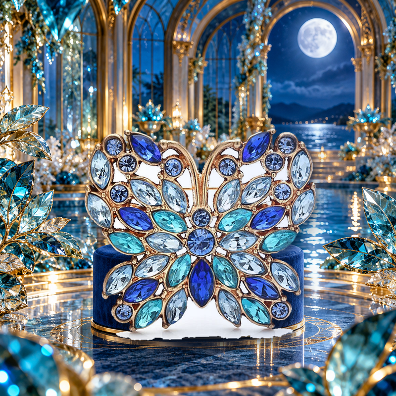 Sparkling Butterfly with Marquise Wing Details Brooch styled in a thematic scene