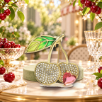 Sparkling Cherry Pair with Heart Accent Brooch styled in a thematic scene