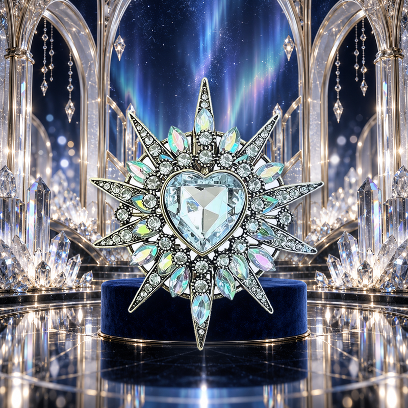 Sparkling Heart Starburst Brooch styled in a thematic scene