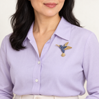 Sparkling Hummingbird with Textured Wings Brooch worn with a coordinated outfit