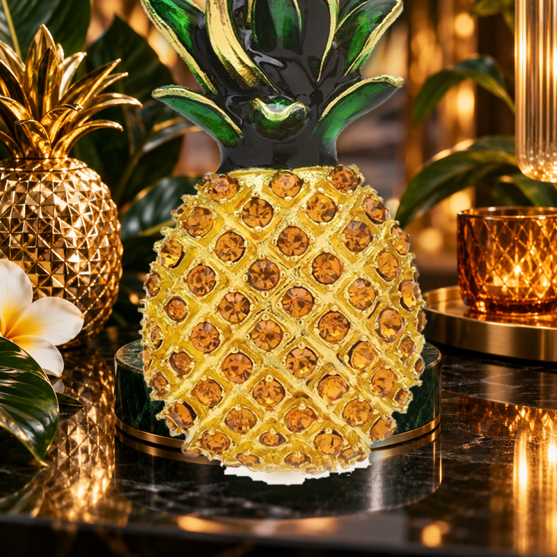 Sparkling Pineapple with Glossy Crown Brooch styled in a thematic scene