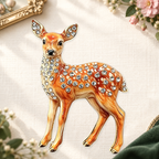 Spotted Sika Deer Sparkle Brooch on a complementary display background