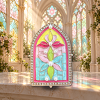 Stained Glass Style Floral Window Brooch styled in a thematic scene