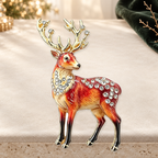 Standing Stag with Sparkling Antlers Brooch styled ivory evergreen and gold background