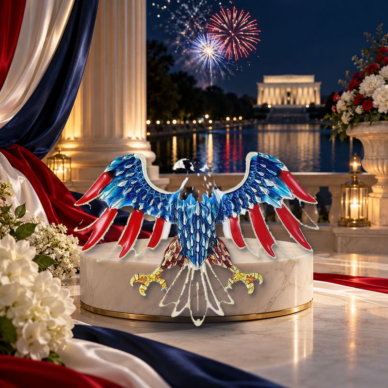 Stars and Stripes Spread-Wing Eagle Brooch styled in a thematic scene