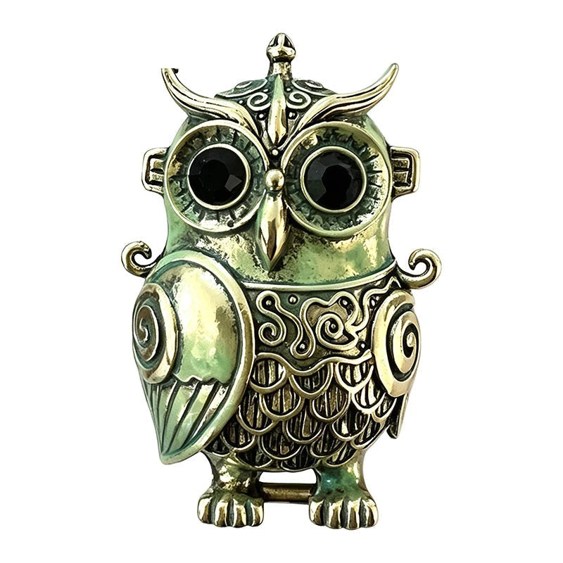Steampunk Owl Brooch — Antique Green