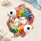 Twin Fish Pisces Zodiac Brooch on a motif themed ivory backdrop