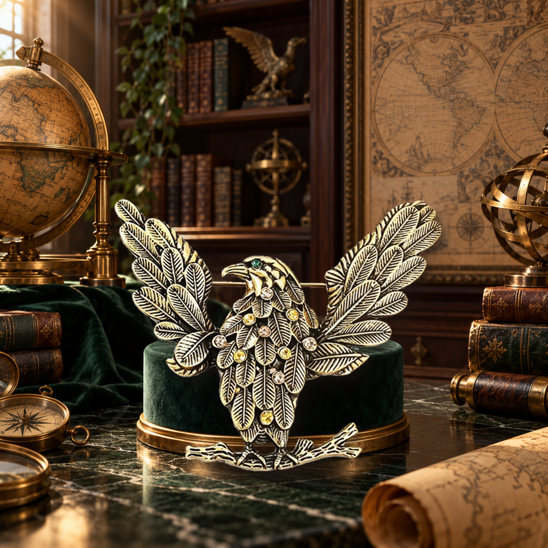 Vintage Eagle with Raised Feathered Wings Brooch styled in a thematic scene