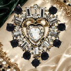 Vintage Rhinestone Heart Brooch on an elegant ivory, evergreen and gold background