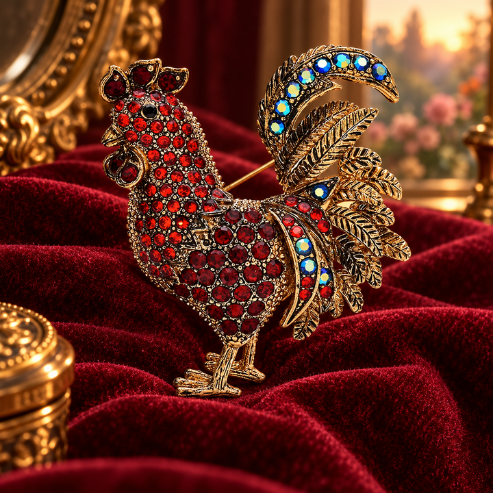 Vintage Rhinestone Rooster Brooch