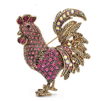 Vintage Rhinestone Rooster Brooch — Pink