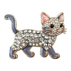 Walking Cat with Crystal-Look Body Brooch — Gray