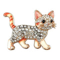 Walking Cat with Crystal-Look Body Brooch — Orange