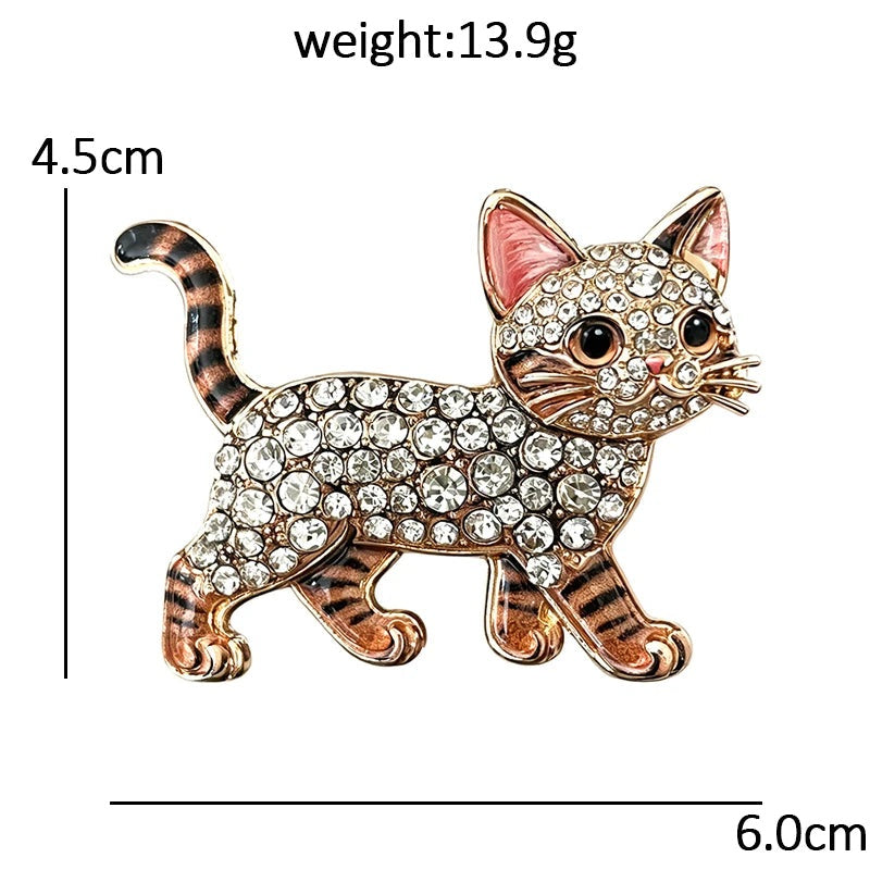 Walking Cat with Crystal-Look Body Brooch dimensions