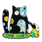 Whimsical Folk Art Cat Brooch — Black