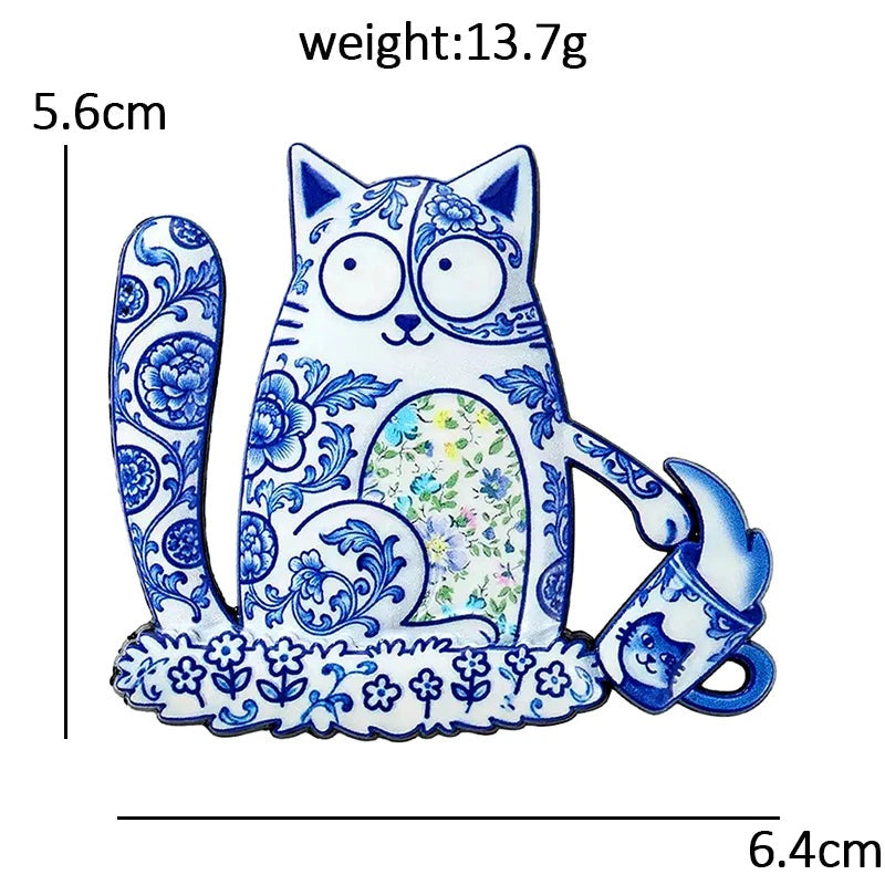 Whimsical Folk Art Cat Brooch dimensions