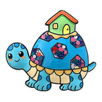 Whimsical House-Carrying Turtle Brooch — Blue