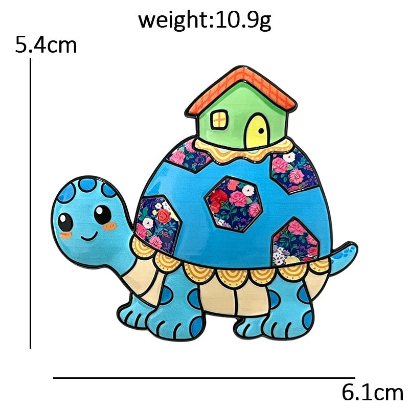 Whimsical House-Carrying Turtle Brooch dimensions